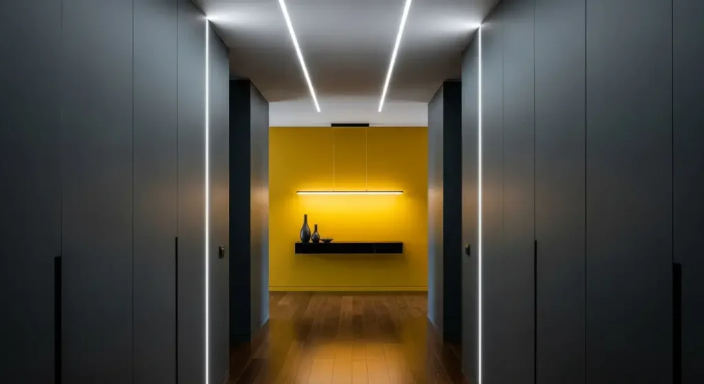 Couloir gris anthracite et jaune moutarde