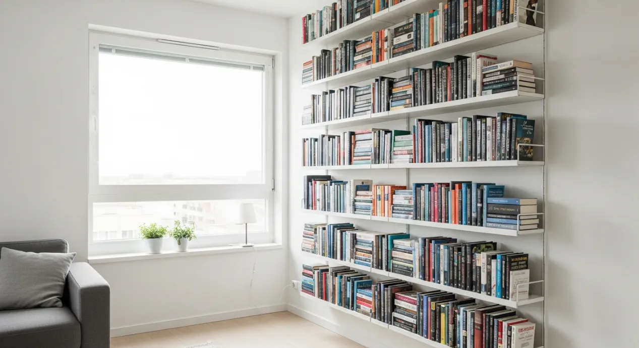 Bibliothèque avec des étagères murales