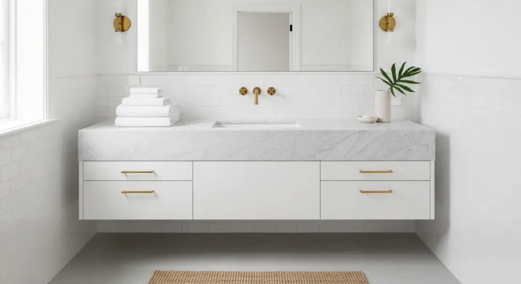 Or et blanc dans la salle de bain