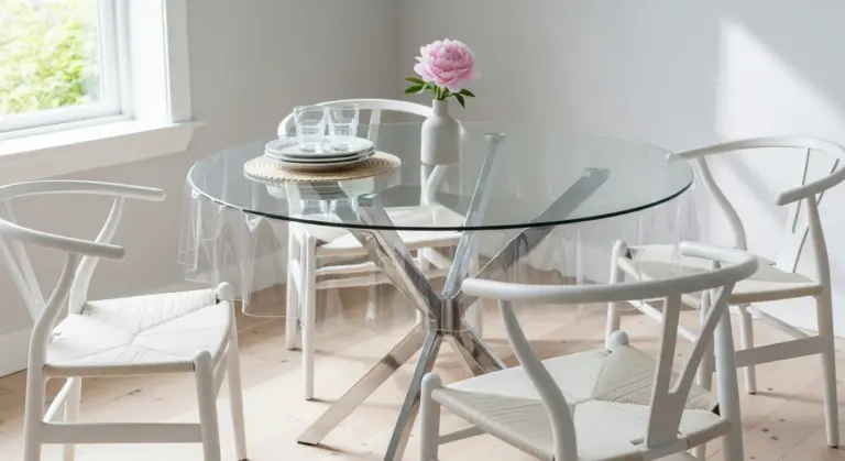 Nappe parfaitement posée sur une table en verre