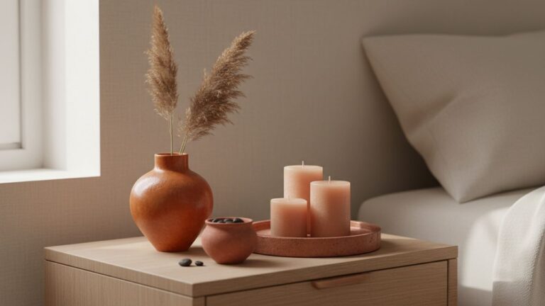 Chambre aux couleurs beige et terracotta