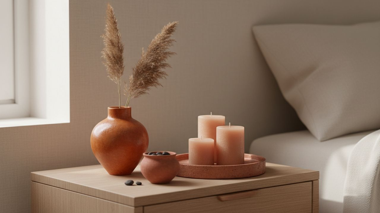 Chambre aux couleurs beige et terracotta