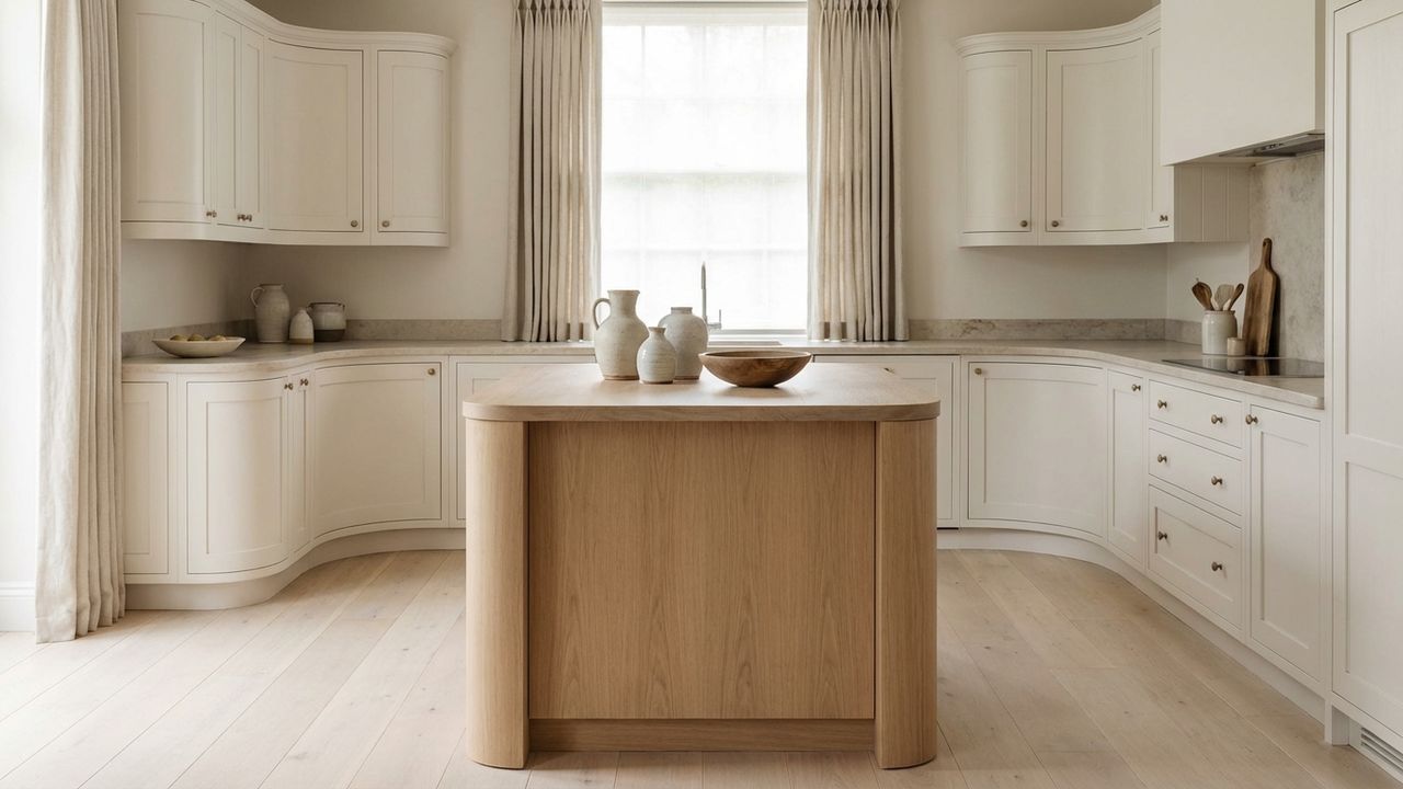 Belle et grande cuisine blanche avec une touche de bois
