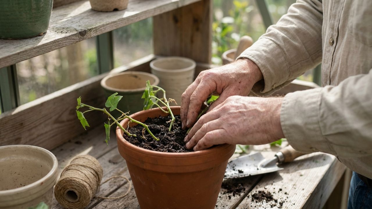 Mise en pot de la vigne vierge