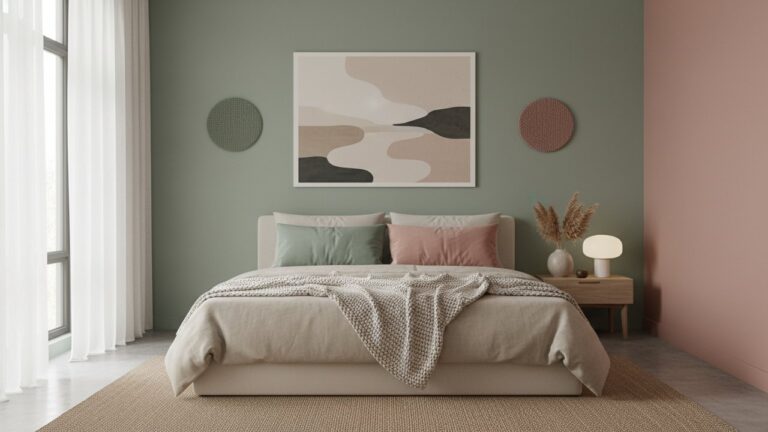 Chambre décorée avec vert sauge et rose poudré