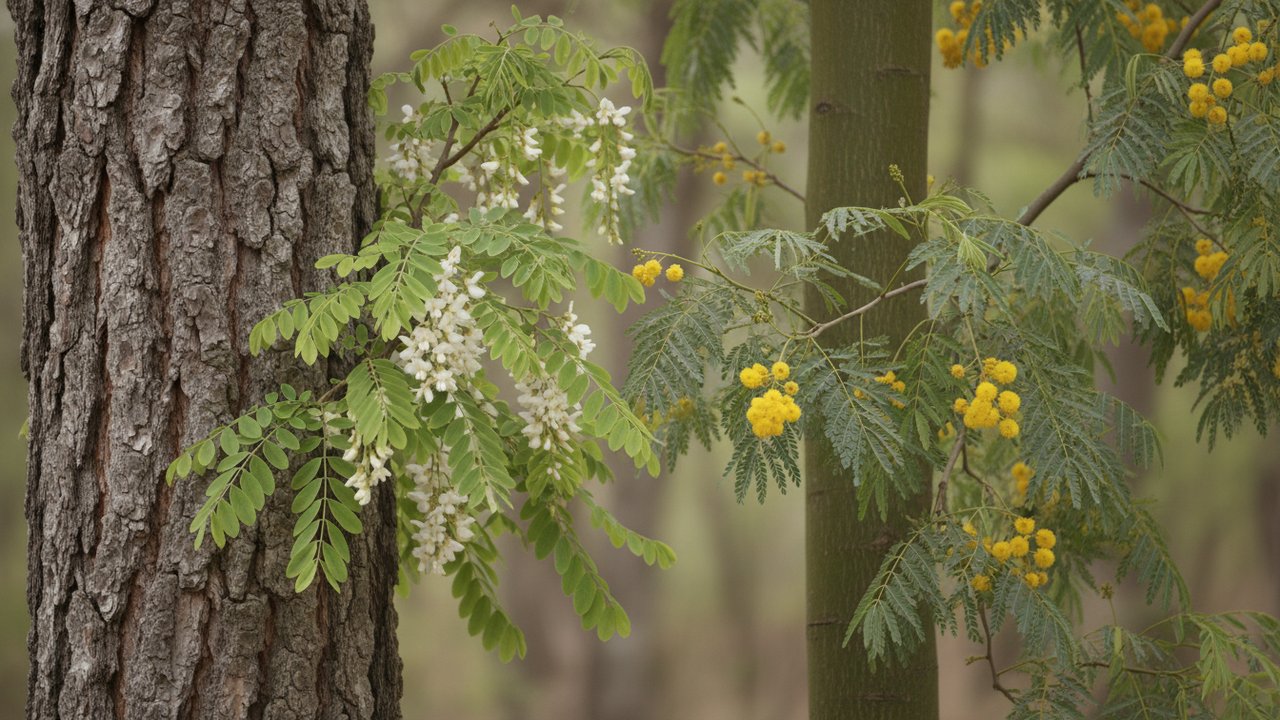 Comparaison visuelle des feuilles et épines du robinier et acacia