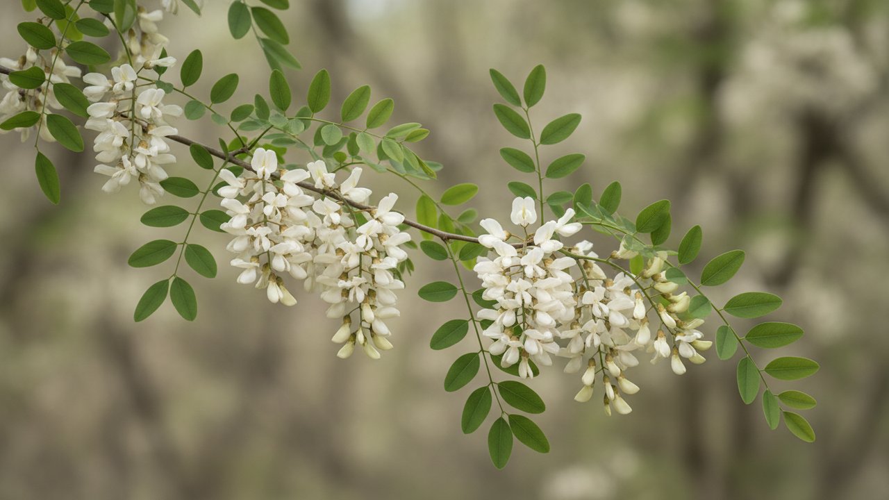 Branche de robinier avec grappes de fleurs blanches parfumées
