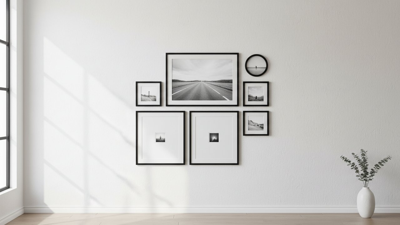Galerie murale de cadres noirs et blancs décoration chic