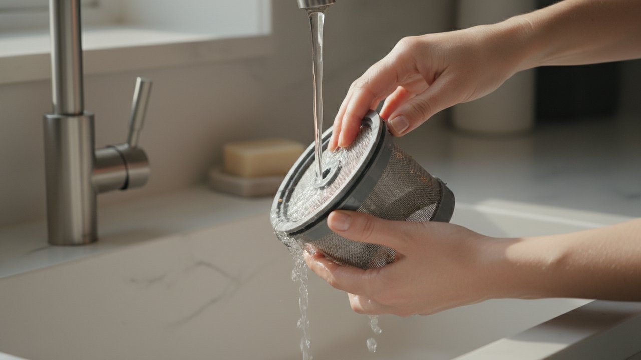 Nettoyage du filtre d'un lave-vaisselle à l'eau