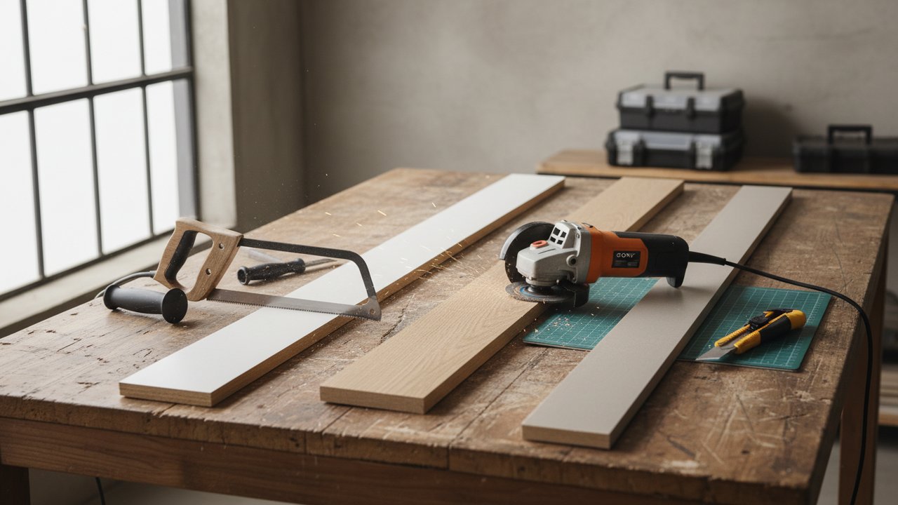 Différents outils pour couper des plinthes selon le matériau
