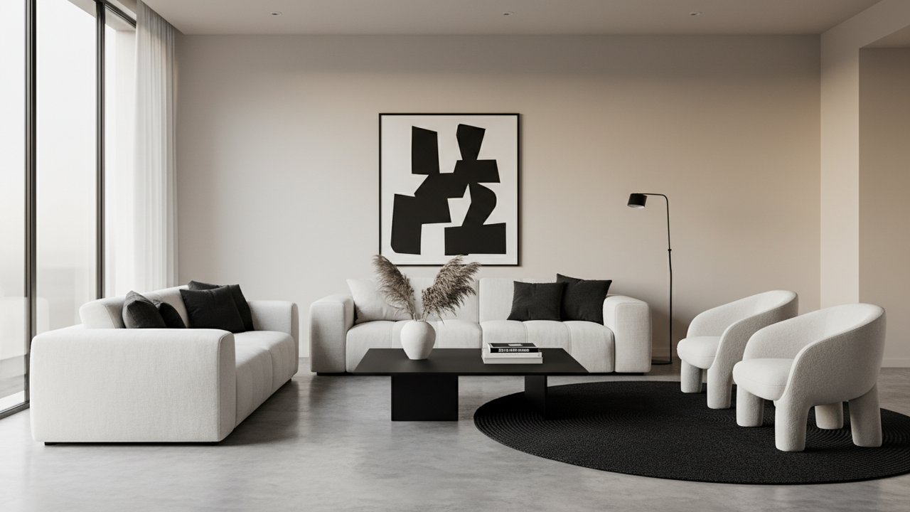 Salon élégant avec décoration noir et blanc
