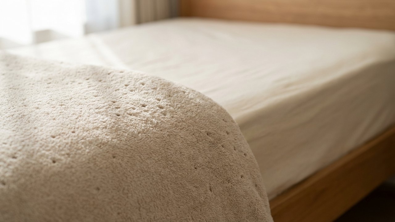 Gros plan sur la texture respirante d'un protège-matelas éponge