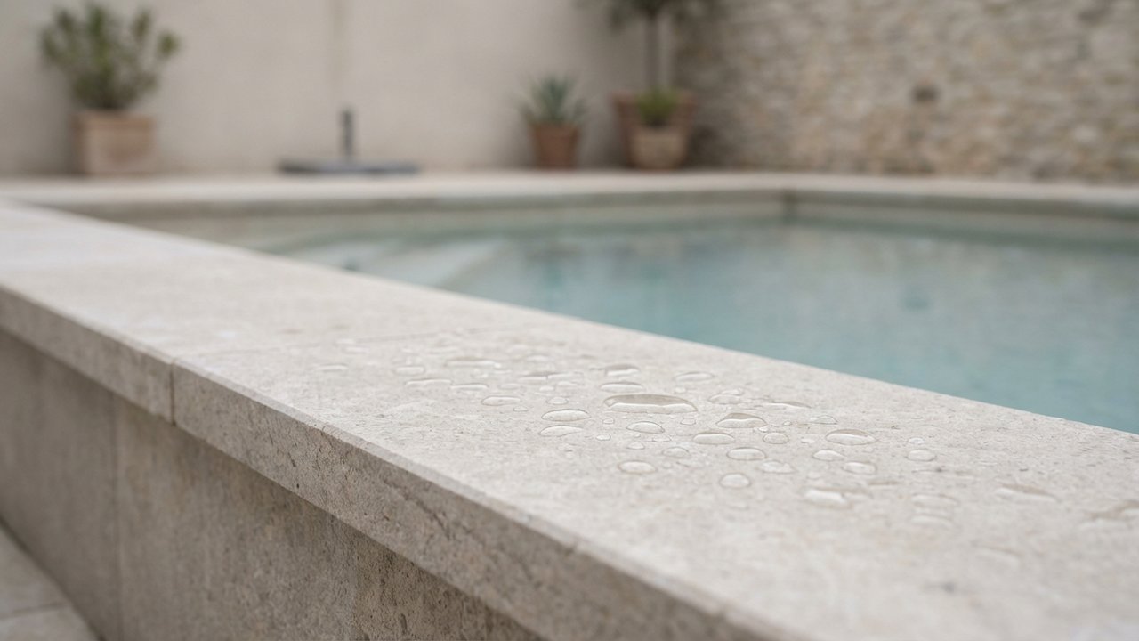 Application d'un traitement hydrofuge sur margelles de piscine