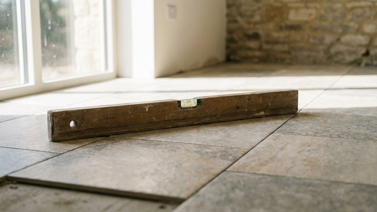 Vérification de la planéité d'un sol carrelé avant la pose de parquet