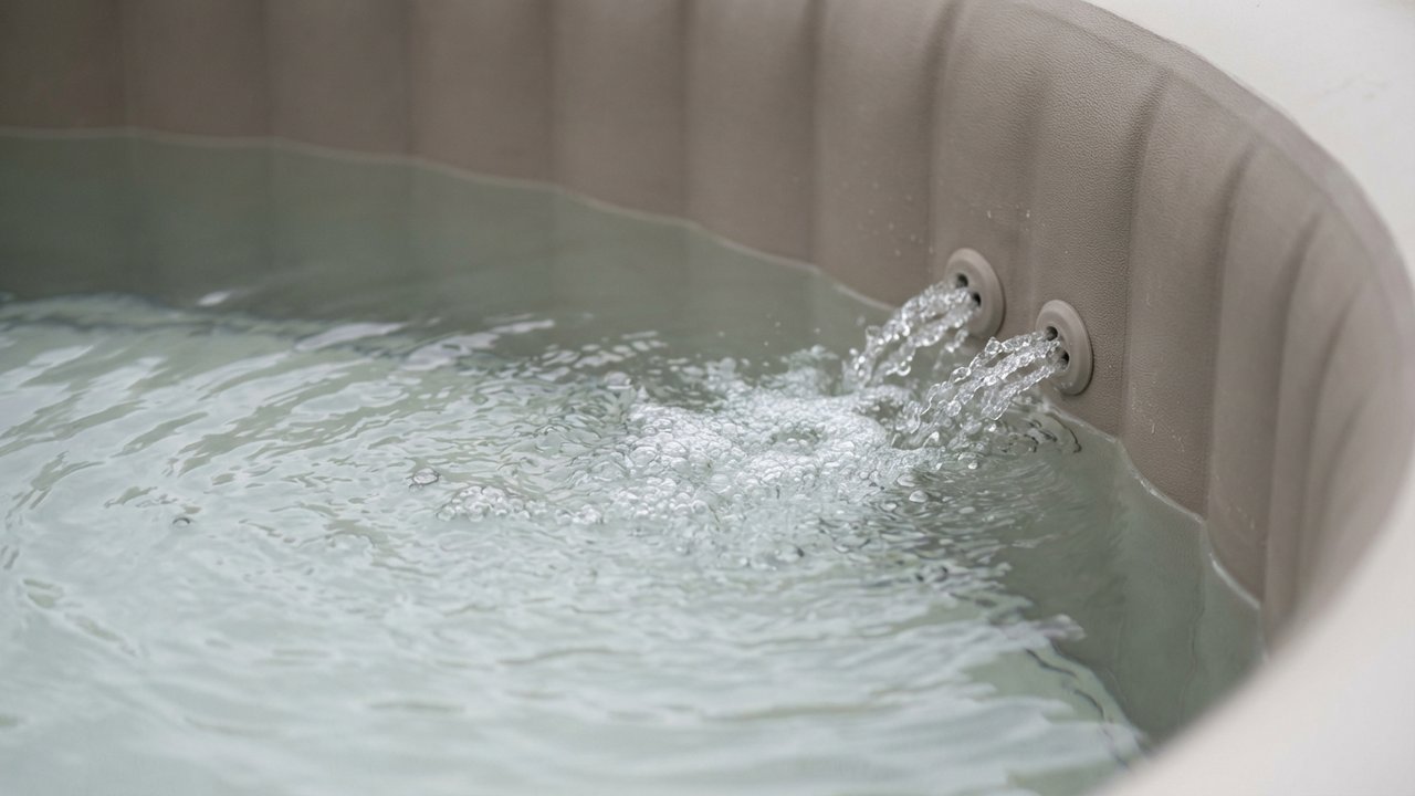 Détail des buses à bulles fonctionnant dans un spa gonflable