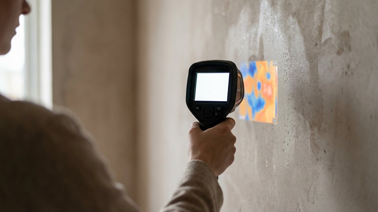 Caméra thermique infrarouge détectant une fuite d'eau derrière un mur