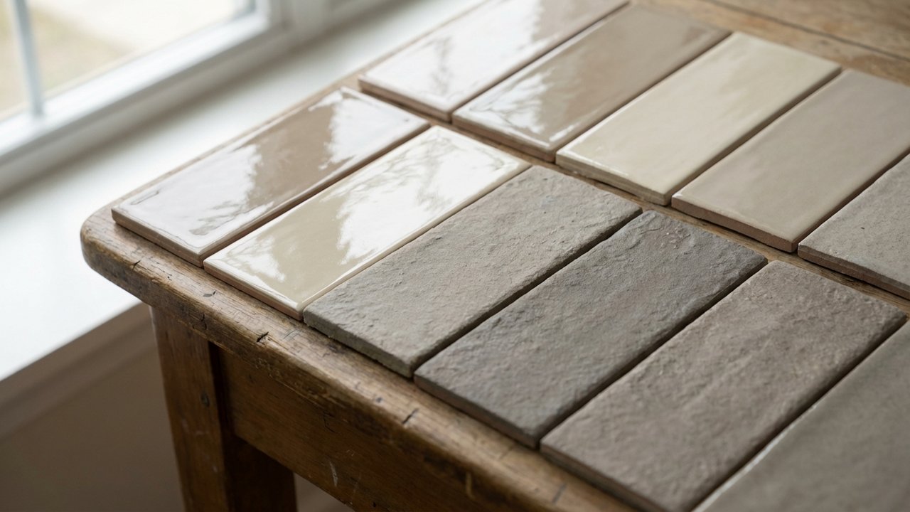 Comparaison entre un carrelage brillant et un carrelage mat