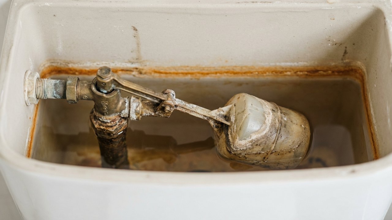 Dépôt de calcaire et entartrage sur le robinet flotteur de chasse d'eau
