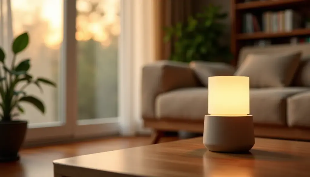 Lampe baladeuse posée sur une table basse