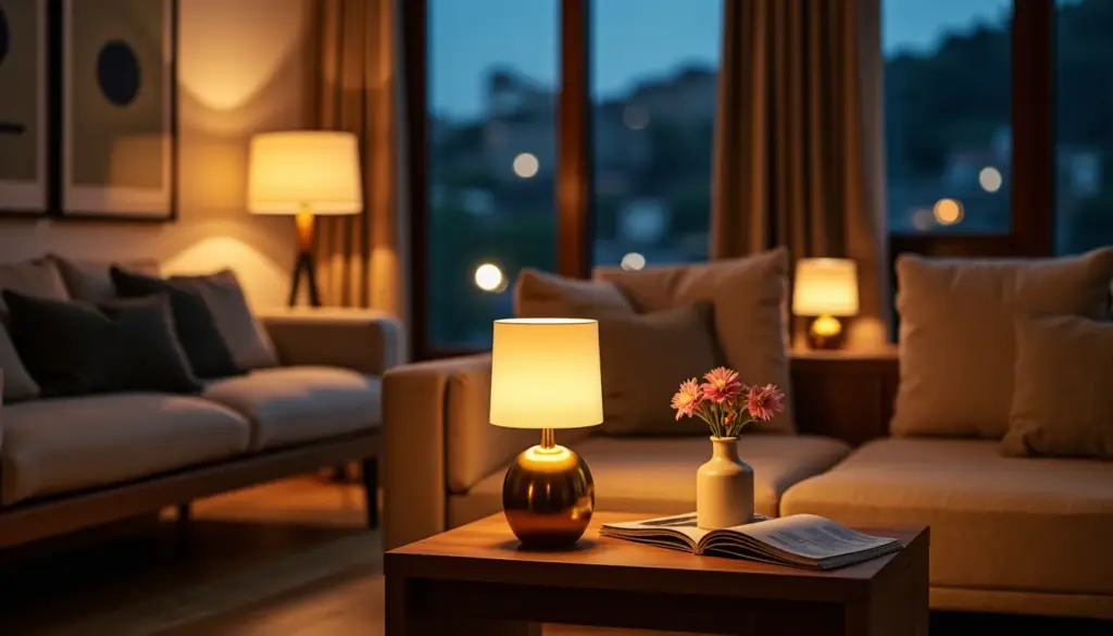 Ambiance tamisée dans un salon en soirée
