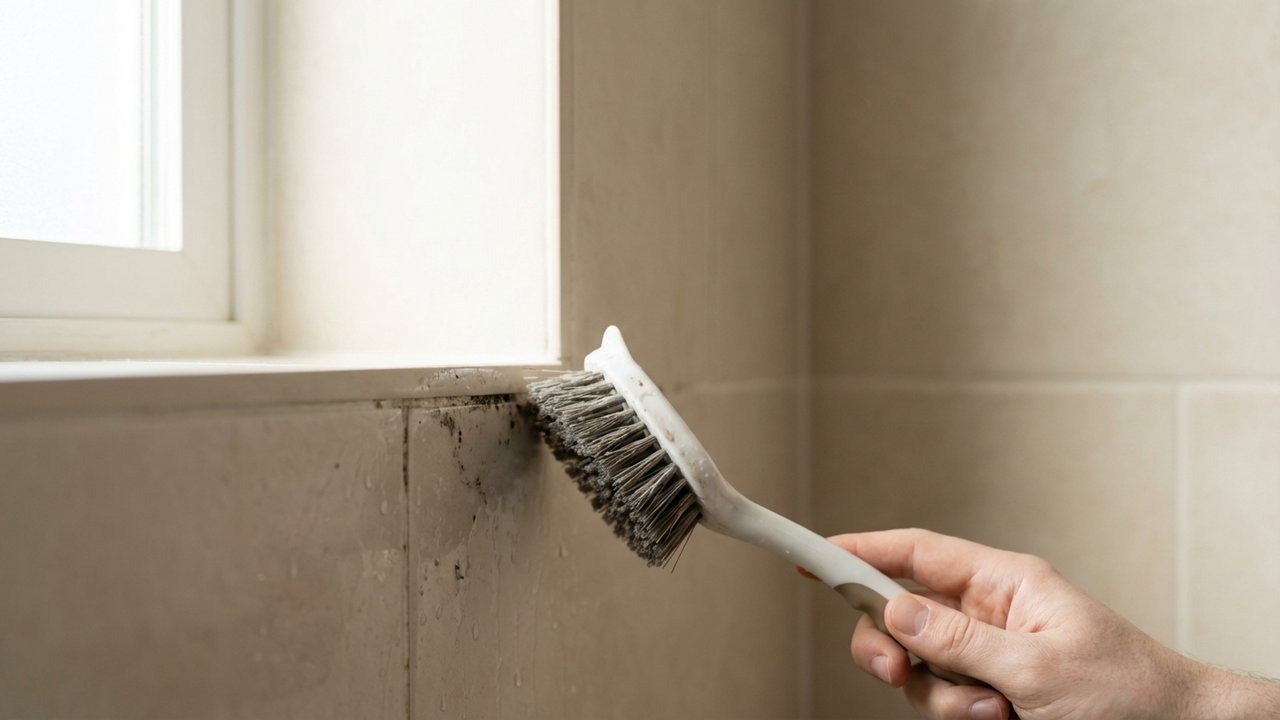 Nettoyage d'un joint de douche noir envahi de moisissure