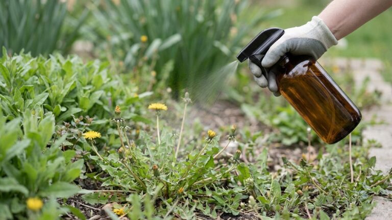 Application de désherbant au pulvérisateur sur des mauvaises herbes