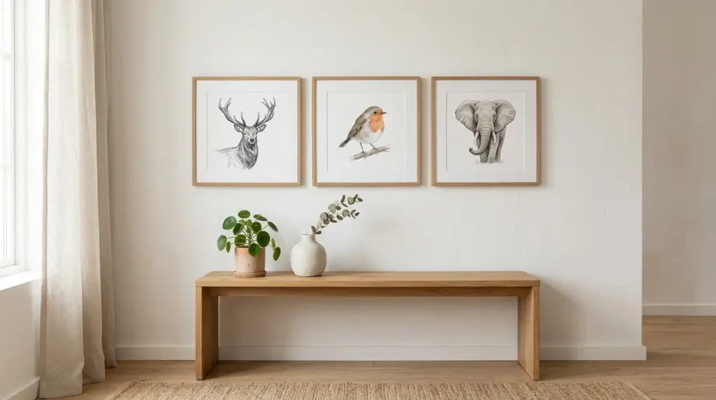 Coin galerie avec plusieurs tableaux d'animaux