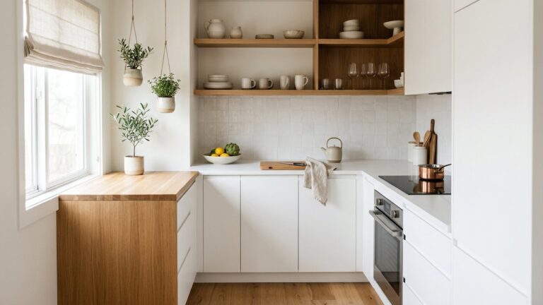 Petite cuisine fonctionnelle avec aménagement optimisé et rangements