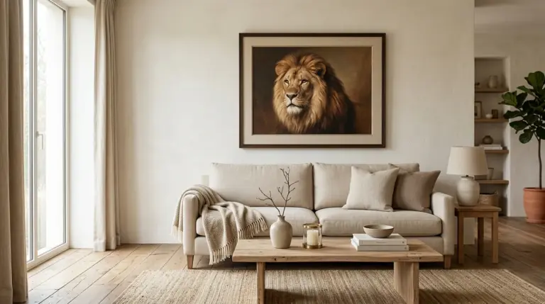 Tableau avec un lion dans un salon moderne