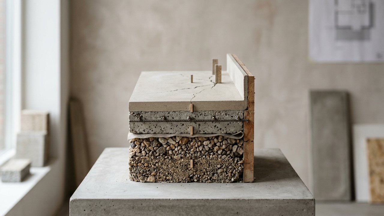 Coupe technique d'une dalle béton montrant la répartition du poids d'un spa