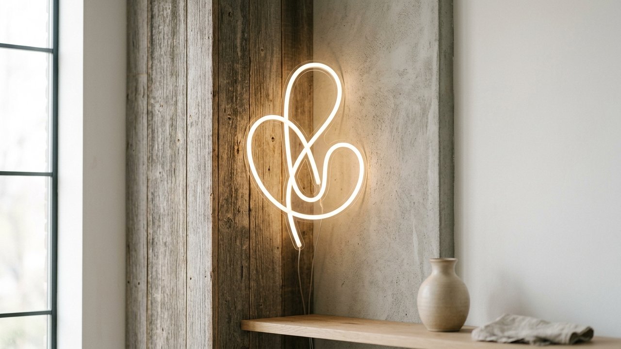 Enseigne néon LED sur supports plexiglas, bois et acrylique