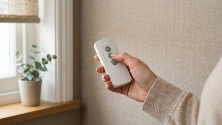 Appui sur le bouton PROG d'une télécommande de volet roulant électrique