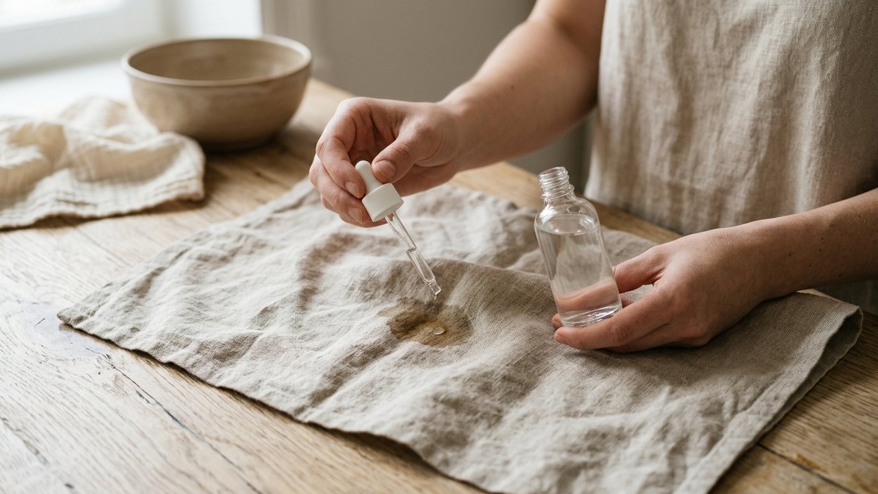 Application d'Eau Écarlate sur une tache de graisse ou d'huile