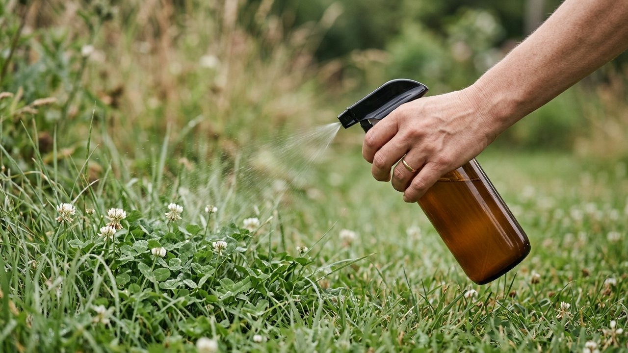 Application de vinaigre blanc pour éliminer naturellement le trèfle