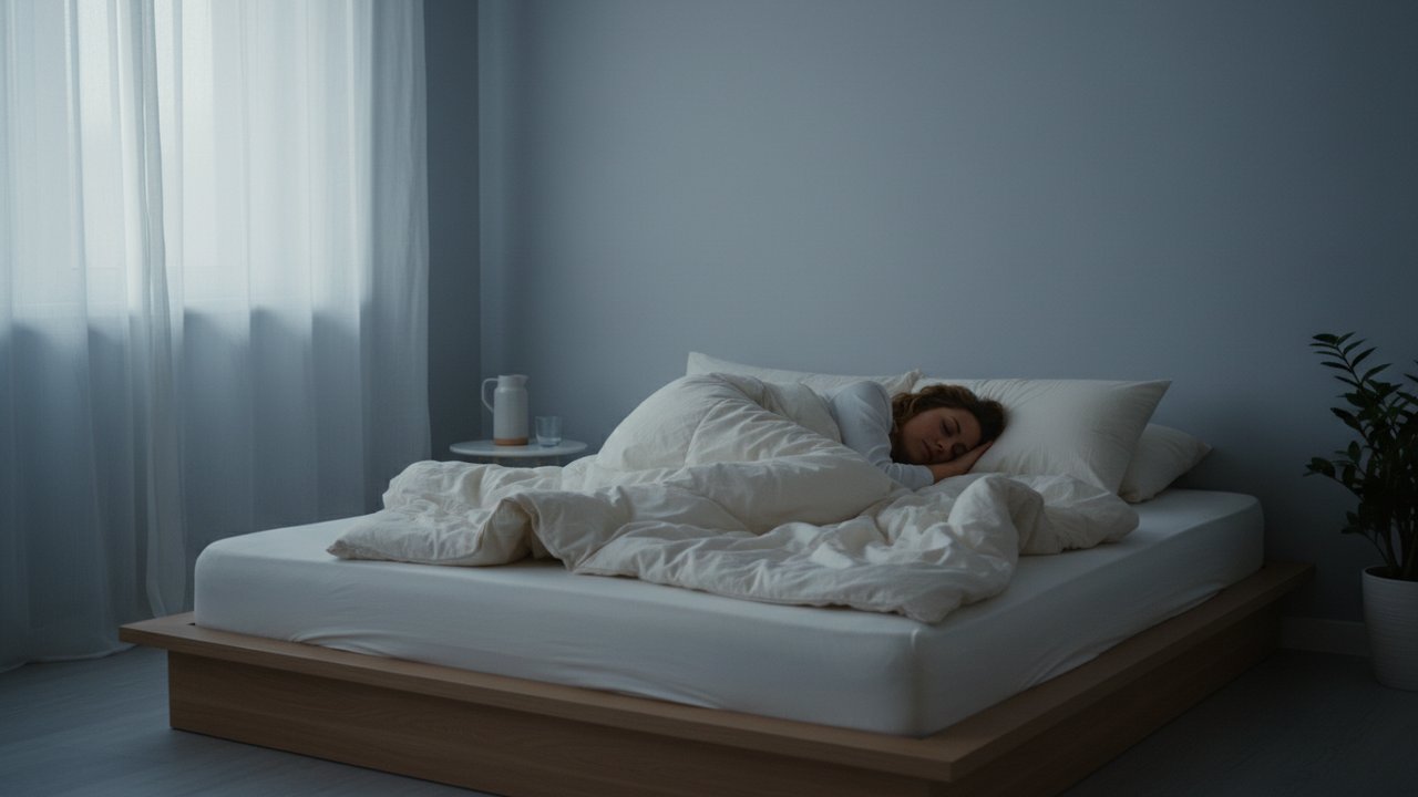 Personne dormant profondément dans une chambre sombre et fraîche