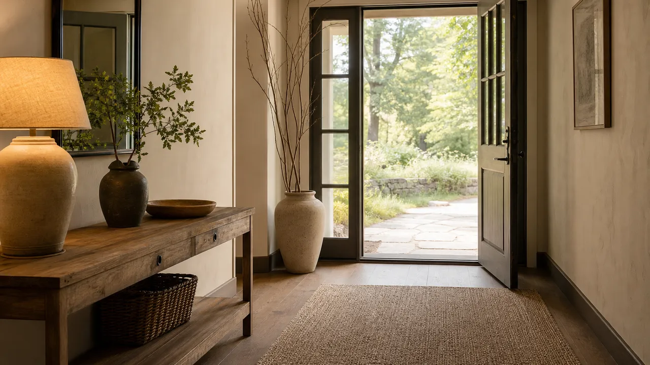 Déco pour une entrée chaleureuse avec matières naturelles